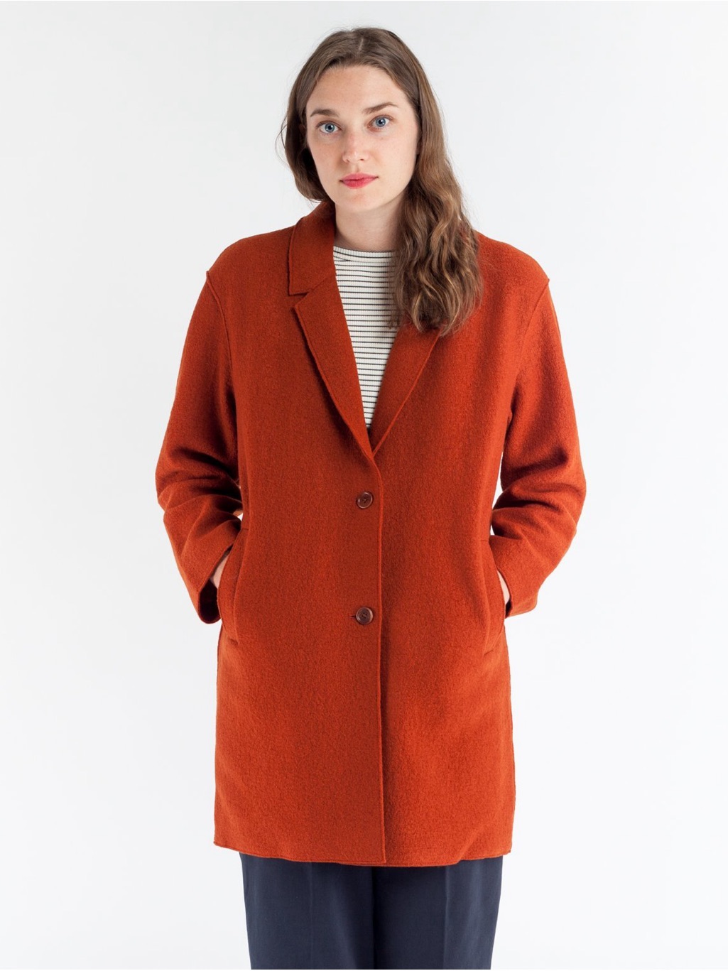 Women's Rust Single-Breasted Pea Coat By